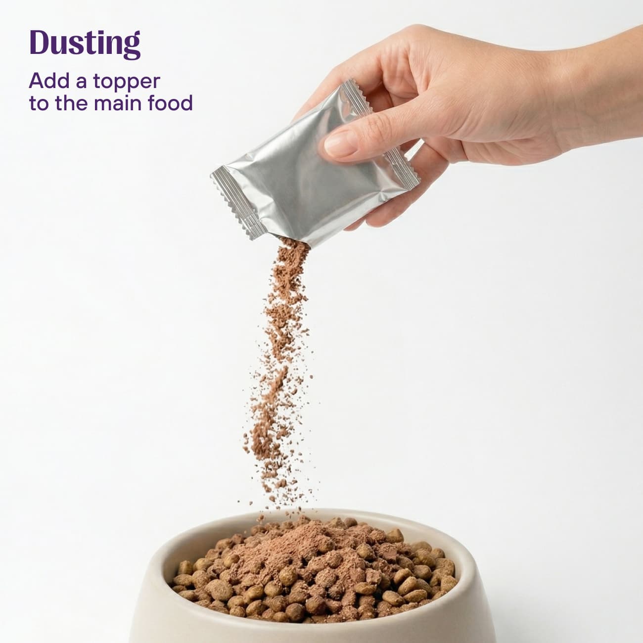 Beef liver topper sprinkled over dog food bowl